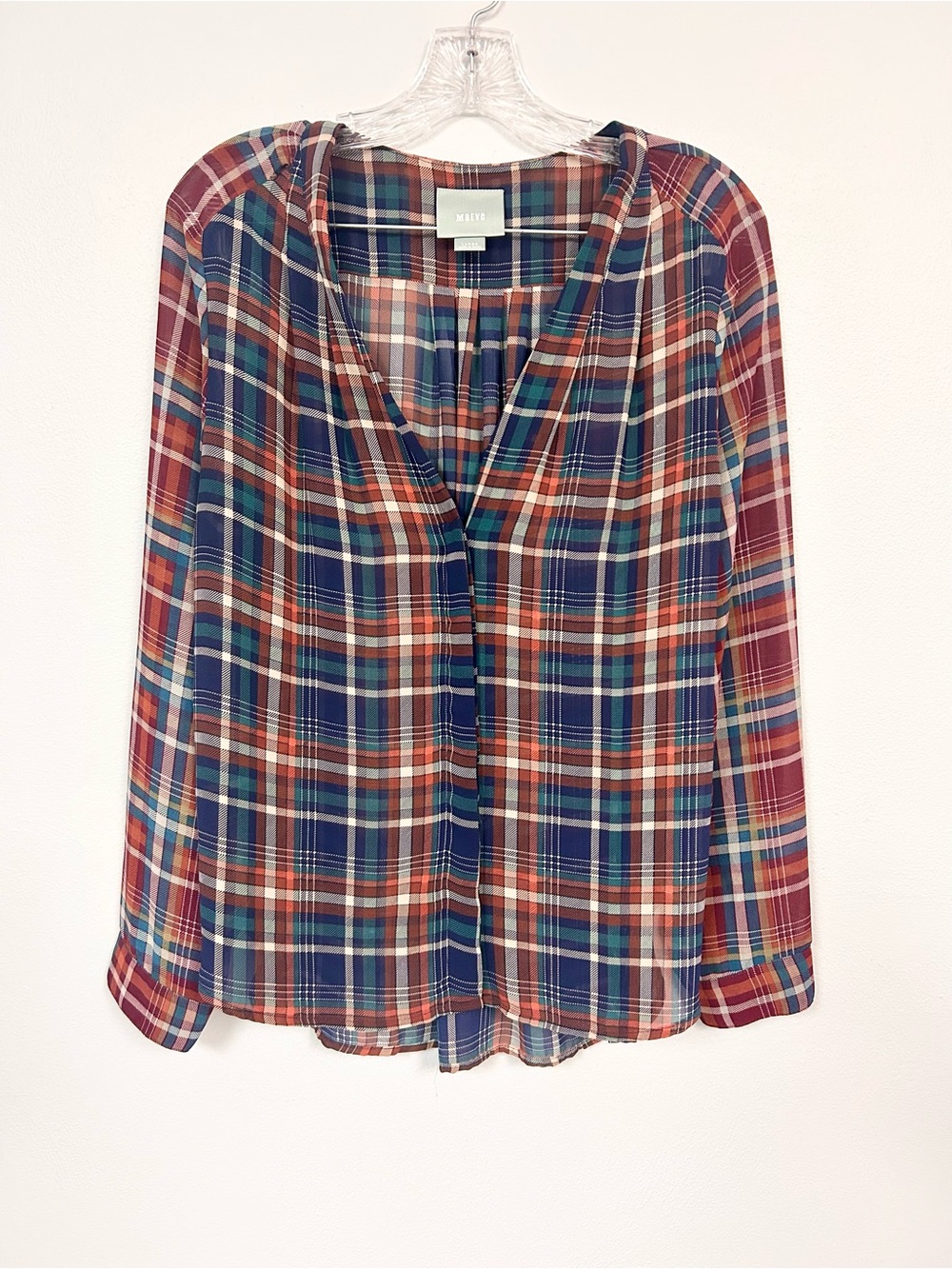 MAEVE 🍂 Anthropologie Womens Sheer Plaid Flannel Long Sleeved Blouse - Size L